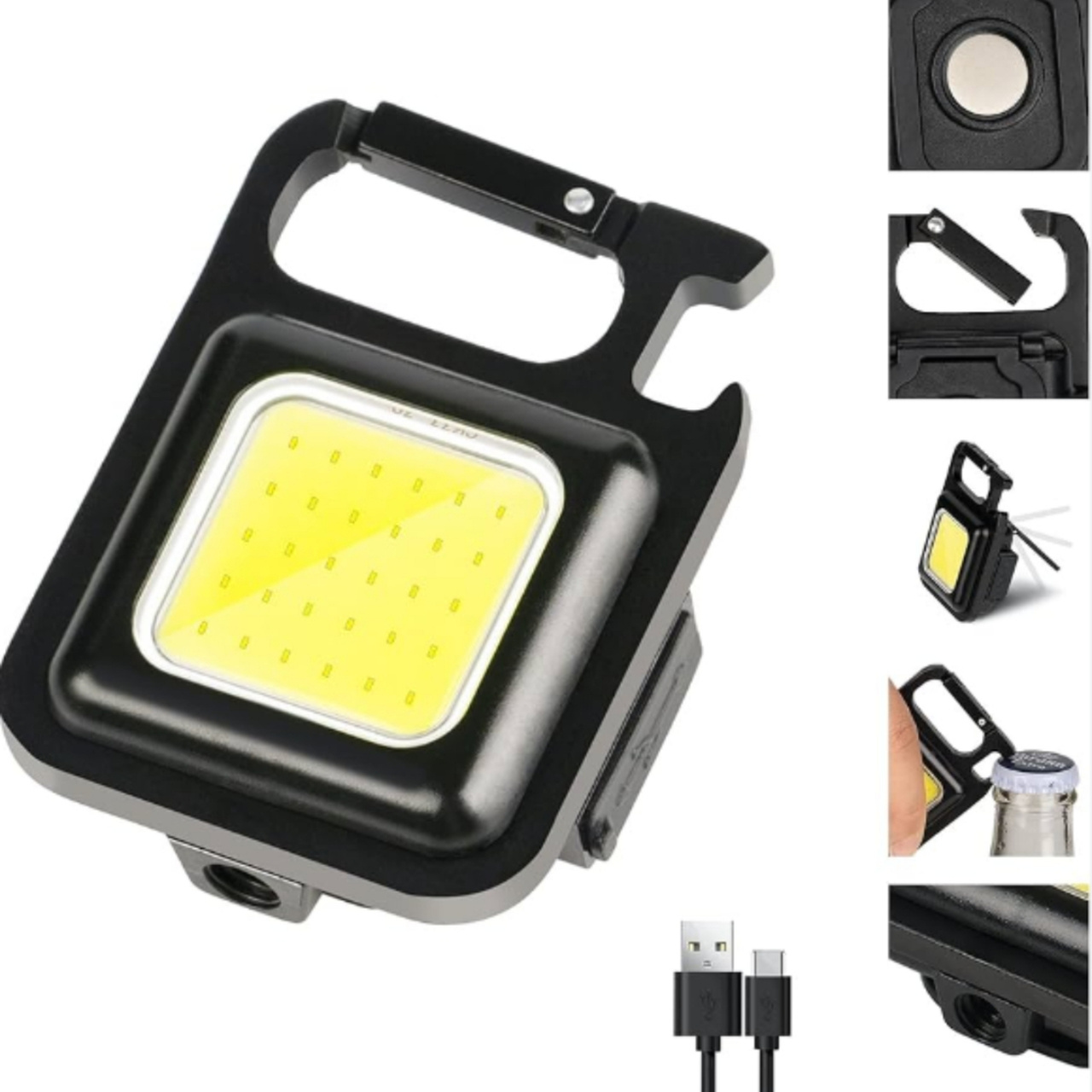 Mini Lanterna com LED 4 modos de luz, com abridor de garrafa e chaveiro