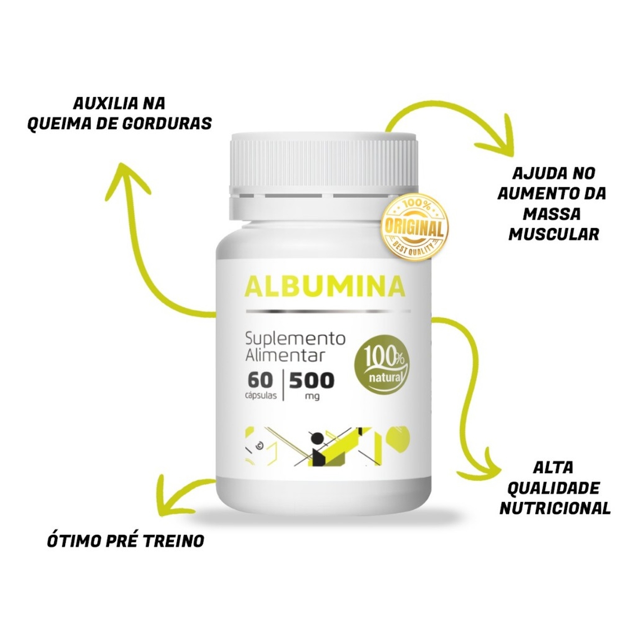 3x Albumina 60 cápsulas De 500mg Massa Muscular - Imagem 2