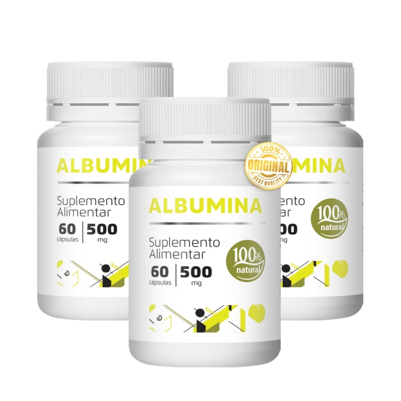 3x Albumina 60 cápsulas De 500mg Massa Muscular